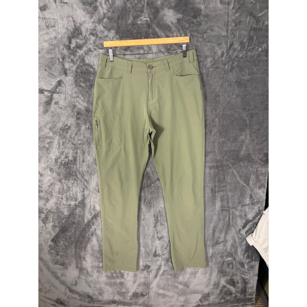 Mens Olive Green Outdoor Hiking Pants Straight Leg Technical Stretch 35x31.5